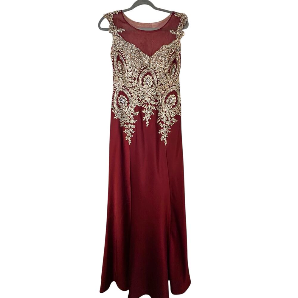 Amelia Couture Burgundy Beaded Evening Gown Formal Dress - Size 6 - Picture 2 of 16
